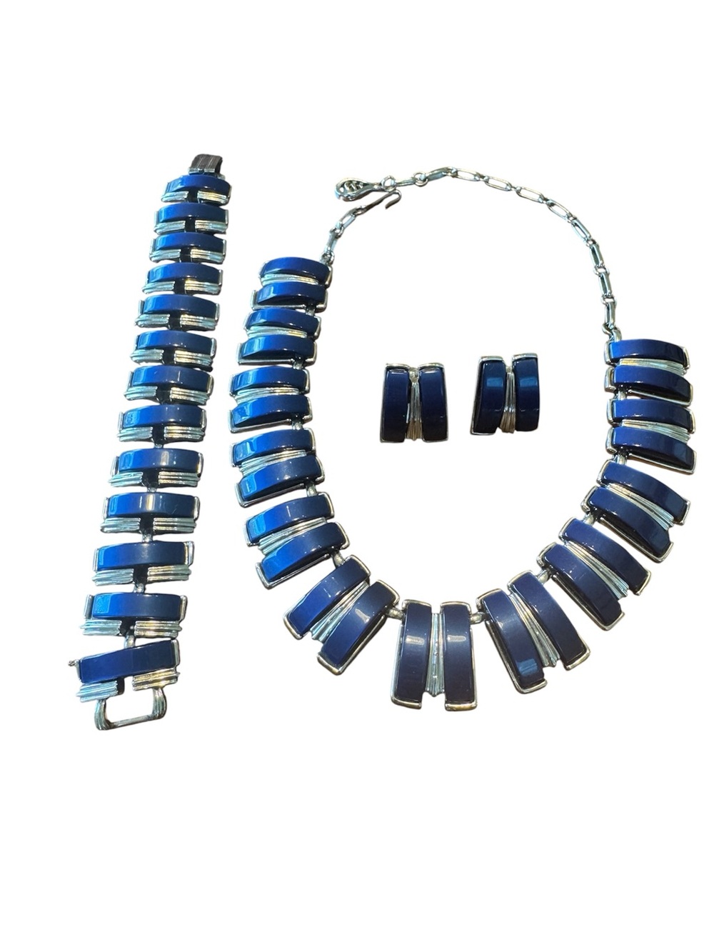 Coro Blue Enamel Link Necklace, Bracelet & Earring Set - Women Jewelry